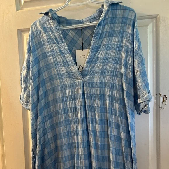 Zara Light Blue Plaid Maxi Dress - Picture 2 of 3